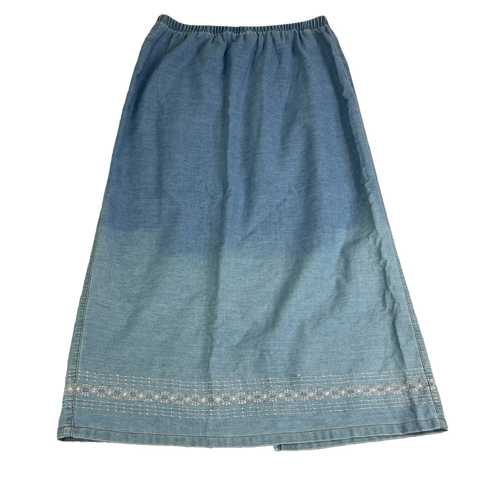 C.M.C by Color Me Cotton Skirt Womens XL Denim Jean Elastic Waist Slit Vintage